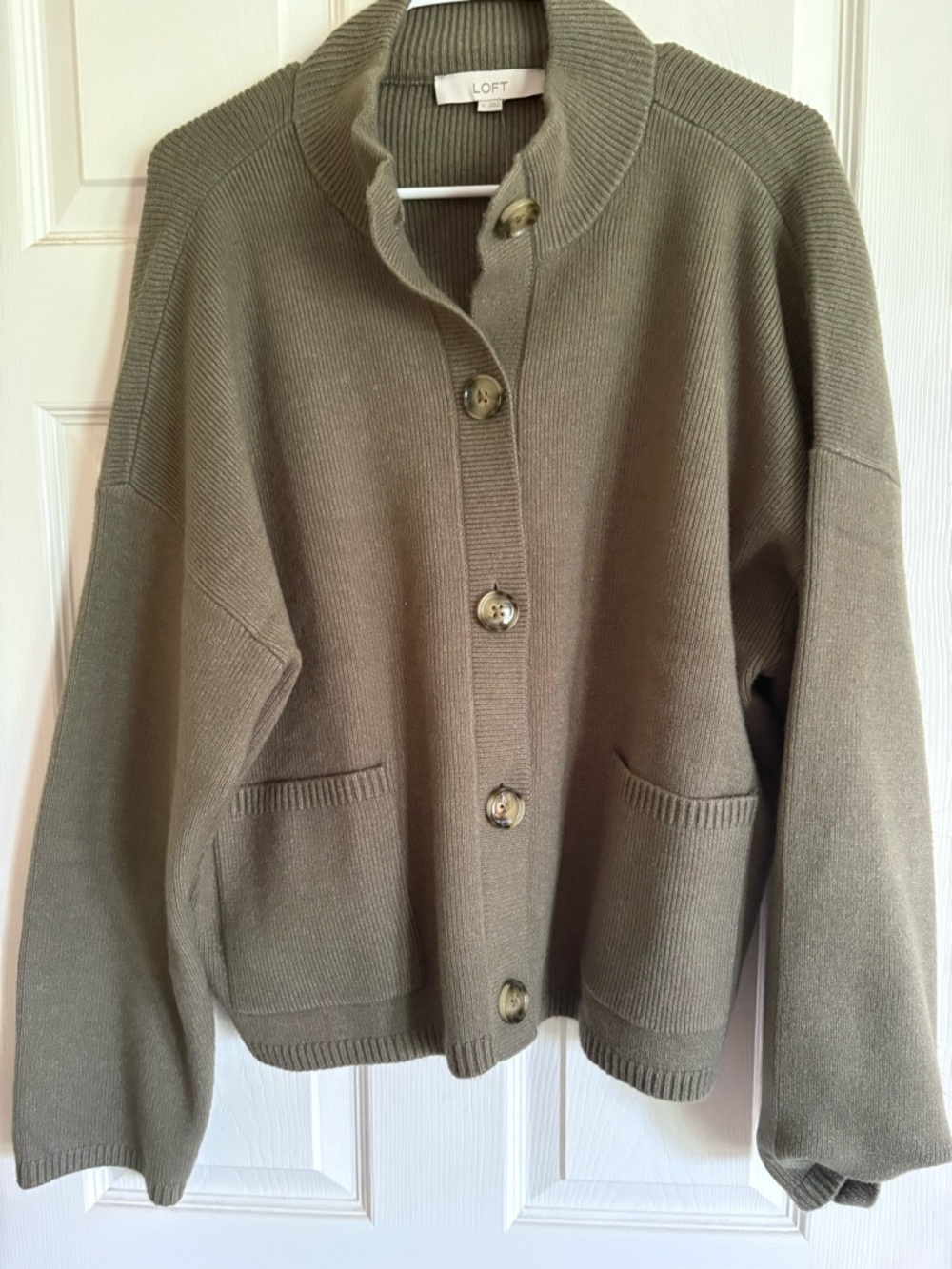 LOFT Olive Green Ribbed Knit Cardigan